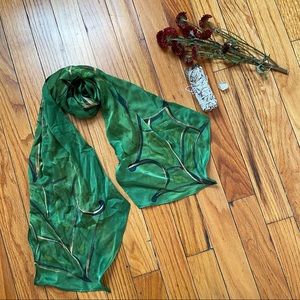 Forest Green with a hint of Gold thin scarf